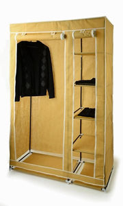 HOME-IT PORTABLE HOME WARDROBE STORAGE HANGER CLOSET ORGANIZER W/ SHOE RACK - CREAM