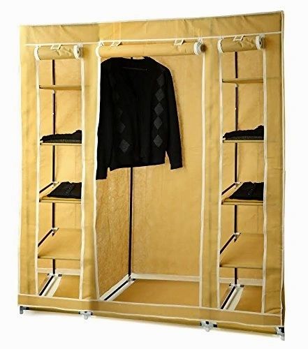 HOME-IT PORTABLE CLOSET ORGANIZER STORAGE WARDROBE HOME SHELF HANGER RACK- CREAM