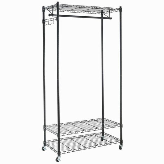 HOME-IT GARMENT RACK HEAVY DUTY SHELVING WIRE SHELVING (BLACK) CLOSET SHELVING GARMENT RACKS ON WHEELS