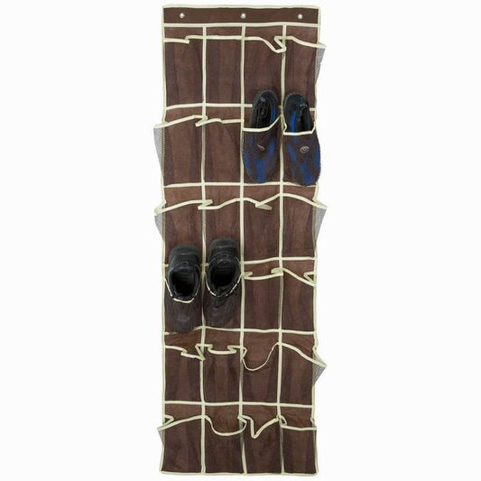 HOME-IT HANGING SHOE ORGANIZER, CLOSET SHOE ORGANIZER FABRIC BROWN OVER THE DOOR SHOE ORGANIZER