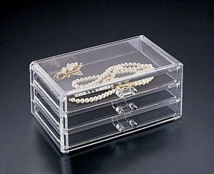 Home-it Clear Acrylic Cosmetic Holder Large 3 Drawer Jewerly Chest or Make up Case Brush Holder Organizer