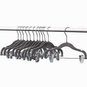 Home-it 12 PACK baby hangers with clips GRAY baby Clothes Hangers Velvet Hangers use for skirt hangers Clothes Hanger pants hangers Ultra Thin No Slip kids hangers