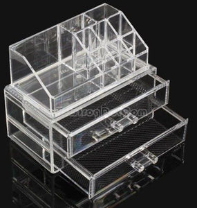 Home-it Clear acrylic Jewelry organizer and makeup organizer cosmetic organizer and Large 2 Drawer Jewelry Chest or makeup storage ideas Case Lipstick Liner Brush Holder make up boxes