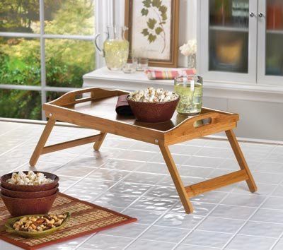 HOME-IT BED TRAY TABLE WITH FOLDING LEGS, AND BREAKFAST TRAY, BAMBOO BED TABLE AND BED TRAY WITH LEGS