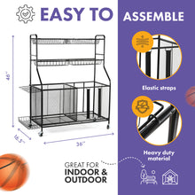 Load image into Gallery viewer, Home-it Ball Rack for Garage - Indoor &amp; Outdoor Garage Ball Organizer Holder with Baskets, Rolling Wheels &amp; Breaks - Large Capacity Garage Sports Equipment Organizer - Heavy Duty Steel Storage Cart
